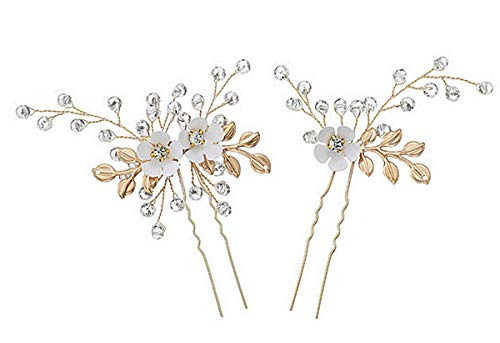 1 Paar (2 St.) Haarnadeln Hochzeit Kopfschmuck mit Kristallen Braut Haarschmuck für Frauen auf Hochzeit Party oder Freizeit (Gold Royal) von Aukmla