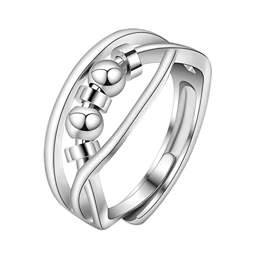 Aukmla Angst Ring für Frauen Silber Fidget Ring Verstellbare Perlen Ringe Angst Relief Ringe Stressabbau Spinner Ringe für Frauen und Mädchen von Aukmla
