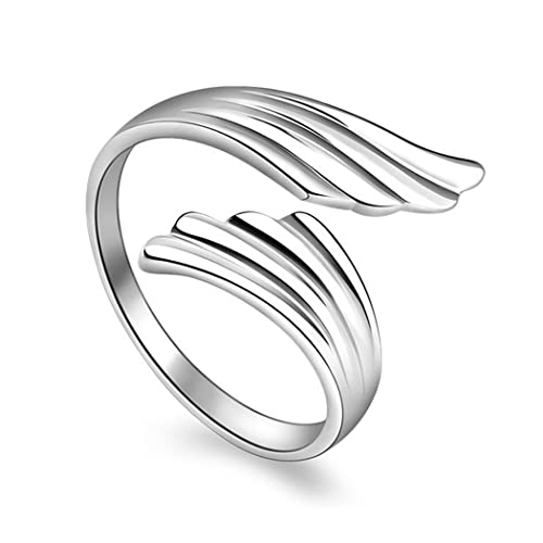 Aukmla Flügelringe Silberner Engelsflügelring Offener verstellbarer Ring Federbandring für Frauen und Mädchen von Aukmla