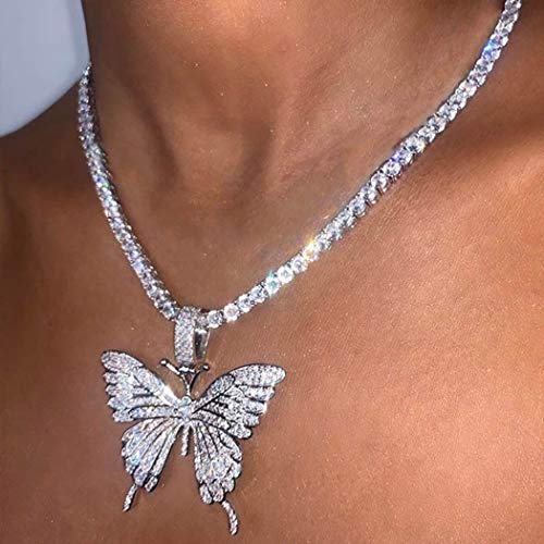 Aukmla Schmetterling Anhänger Halskette Silber Kristall Halsketten Kette Strass Halsreif Schmuck für Frauen und Mädchen von Aukmla