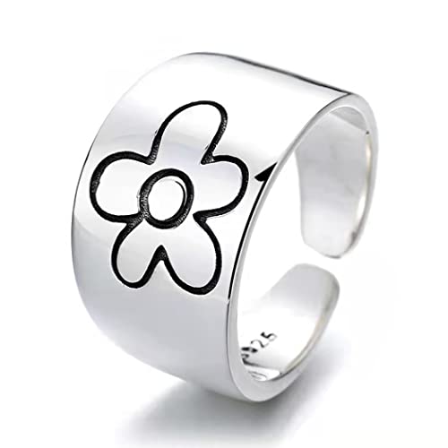 Aukmla Vintage Blumenring Silber verstellbar offen Ring mit Geschenkbox Blumen Fingerring Schmuck für Frauen und Mädchen von Aukmla