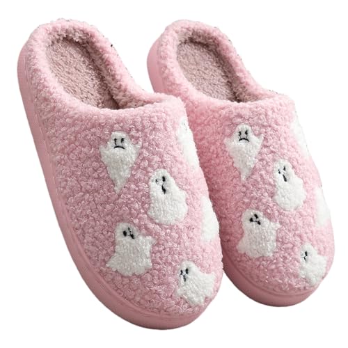 Aukojoy Halloween K-ürbis-Geist Baumwoll-Hausschuhe Rutschfeste Hausschuhe Warm Flauschige Plüsch-Hausschuhe Winter Freizeit für Innen- und Außenbereich von Aukojoy