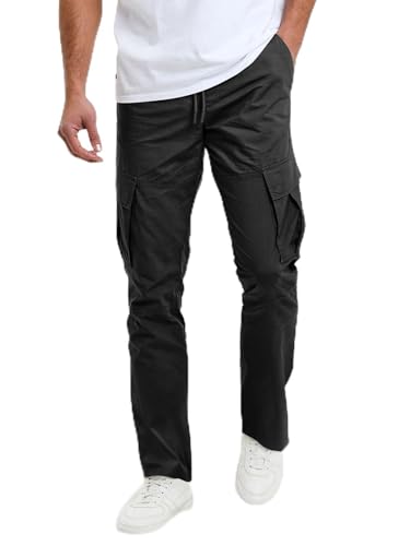 Aulemen Cargohose Herren Lang Hosen Elastischer Taille mit Kordelzug Jogginghose Herren mit Taschen Outdoor Freizeithose Black-XL von Aulemen