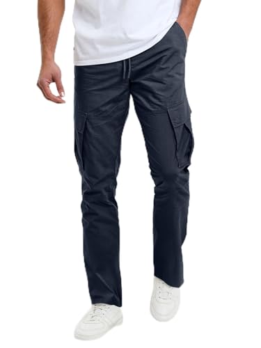 Aulemen Cargohose Herren Lang Hosen Elastischer Taille mit Kordelzug Jogginghose Herren mit Taschen Outdoor Freizeithose Blue-3XL von Aulemen