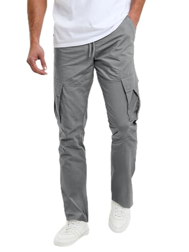 Aulemen Cargohose Herren Lang Hosen Elastischer Taille mit Kordelzug Jogginghose Herren mit Taschen Outdoor Freizeithose Gery-XL von Aulemen
