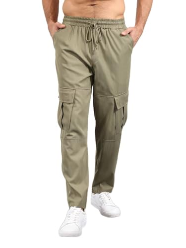 Aulemen Cargohose Herren Hose Chino Elastischer Taille mit Kordelzug Jogginghose Herren Outdoor Freizeithose mit Taschen Green-3XL von Aulemen