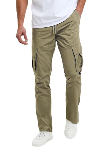 Aulemen Cargohose Herren Lang Hosen Elastischer Taille mit Kordelzug Jogginghose Herren mit Taschen Outdoor Freizeithose Green-XXL von Aulemen