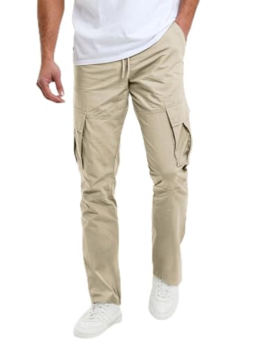 Aulemen Cargohose Herren Lang Hosen Elastischer Taille mit Kordelzug Jogginghose Herren mit Taschen Outdoor Freizeithose Khaki-XL von Aulemen