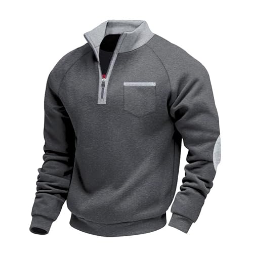 Aulemen Herren Sweatshirt Ohne Kapuze mit Stehkragen Half Zip Pullover Zweifarbiges Design Sweatjacke Atmungsaktiv für Herbst-Winter Basic Darkgrey-XL von Aulemen