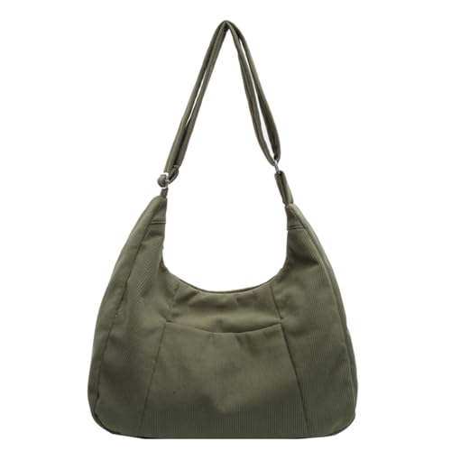 Aulenge Damen Handtasche aus Corduroy Leichte Umhängetasche Beuteltasche Minimalistische Stofftasche mit Innentaschen Für Büro Einkauf und Freizeit Grün von Aulenge