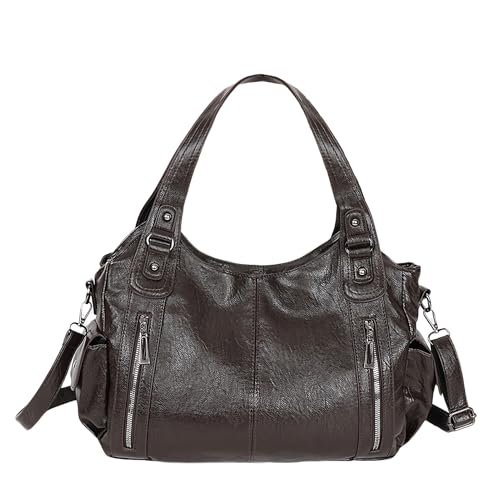 Aulenge Damen-Schultertasche Biker Rock Stil Vegan PU-Leder Kleine Crossbody-Tasche Mit Verstellbarem Gurt Für Rebellischen Look Alltag Dunkelbraun von Aulenge