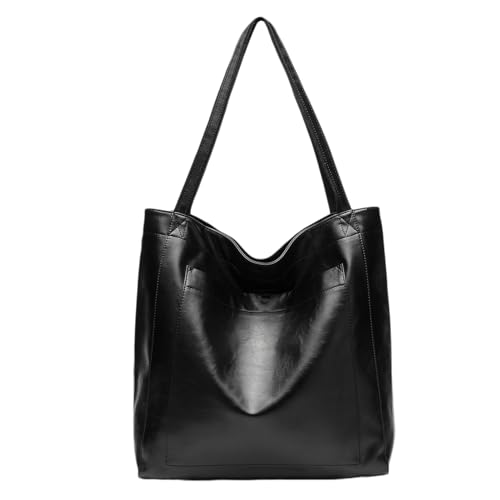Aulenge Damen Vintage PU Leder Handtasche Große Shopper Umhängetasche mit Großem Fassungsvermögen Arbeits- oder Reisetasche für 15 Zoll Computer Mehrere Taschen Schwarz von Aulenge