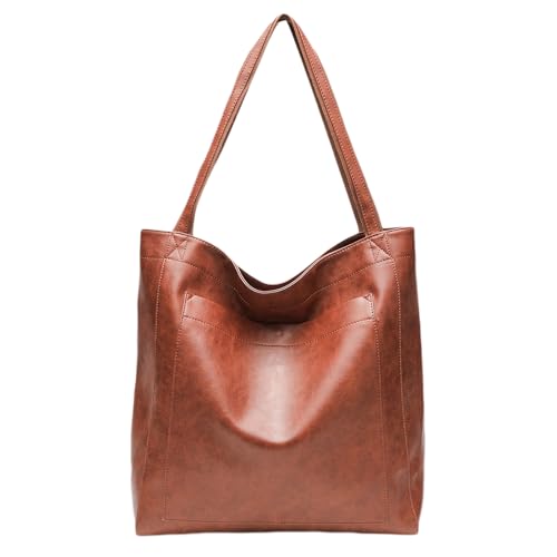 Aulenge Übergroße Damen Handtasche Retro Große Vintage PU Leder Tasche Wochenende Strand oder Reise Dunkelbraun von Aulenge