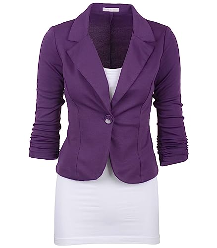 Auliné Collection Damen Casual Arbeit Einfarbig Strick Blazer, Pflaume, XL Große Größen von Auliné Collection