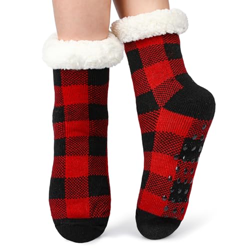 Anti-Rutsch-Slip-Socken für Weihnachten, Feiertage. Weiche, flauschige Flugzeugkabine, gemütliche Wintersocken, Slipper. Holzhaus, warme, rutschfeste, flauschige Socken. Krankenhaus Bodensocken. von Auluda