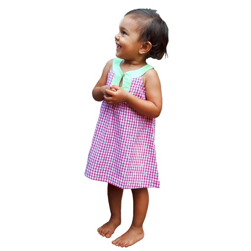 Sommerliches Baby Mädchen Und Mädchenkleid, A Form, Trapezkleid, Rot-Weiß Kariert Mit Kleinen Blumen, Hellgrüner Kragen, Aummade Sommerliches Baby Mädchen Und Mädchenkleid, A Form, Trapezkleid, Rot-Weiß Kariert Mit Kleinen Blumen, Hellgrüner Kragen, Aummade von AummadeKids
