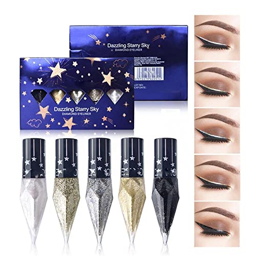 5 Farben/Set Liquid Glitter Lidschatten Eyeliner Make-up Stick Kit, Metallic Shimmer Multicolor Glitter Eyeliner Sparkly Waterproof Long Lasting Liquid Lidschatten Sets, 12,5 ml (5 Stück) von Aumude