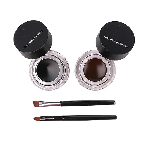 Dual Colour Waterproof Eyeliner 2 Bottles Pack, Dual Colour Waterproof Eyeliner, Long Lasting Eyeliner 24 Hour Waterproof Gel, 2 Pcs Eye Makeup Brushes Included (Black+Brown) von Aumude