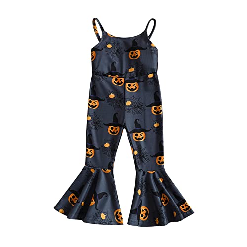 Halloween Jumpsuit Sleeveless Spaghetti Straps Pumpkin Playsuit Flared Pants (12-18 Months, Gray) von Aumude