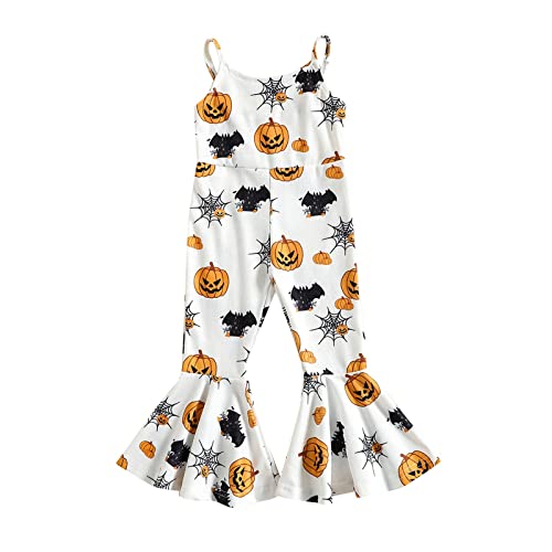 Halloween Jumpsuit Sleeveless Spaghetti Straps Pumpkin Playsuit Flared Pants (12-18 Months, White) von Aumude