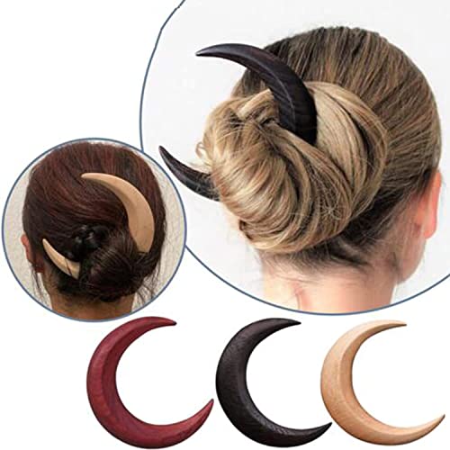 Hand Carved Crescent Moon Hair Fork For Women, Moon Barrette, Crescent Moon Hairpin, Wooden Moon Barrettes, Wooden Long Hair Comb Thick Hair Styling Tool Accessories (4.4'', Wood color) von Aumude