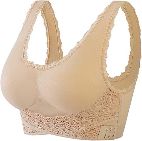 Tlopa Turmalin Shaping Wireless Silky Bra, Tlopa Turmalin BH, Komfort Atmungsaktiv, Front Cross Side Buckle Lace (M, Skin) von Aumude