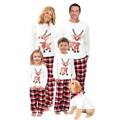 Aunaeyw Weihnachtspyjama für Familie, passendes Pyjama-Set, Weihnachtsbaum/Hirsch-Print Top und klassische rot/grüne karierte Hose, Urlaub, Nachtwäsche-Sets für Familienurlaub, Nachtwäsche-Sets für von Aunaeyw