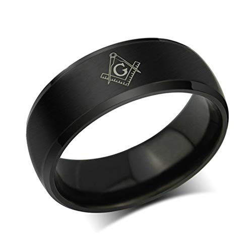 Aundiz Edelstahl Ring für Herren Freimaurer Matt Gravieren Kostenlos Size 57 (18.1) Schwarz Ringe von Aundiz