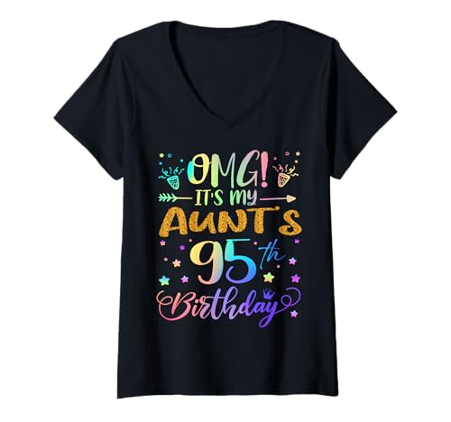 Damen OMG Es ist der 95. Geburtstag meiner Tante, Sweet, 95 Jahre alt T-Shirt mit V-Ausschnitt von Aunt 95th Bday Tie Dye Nephew Niece