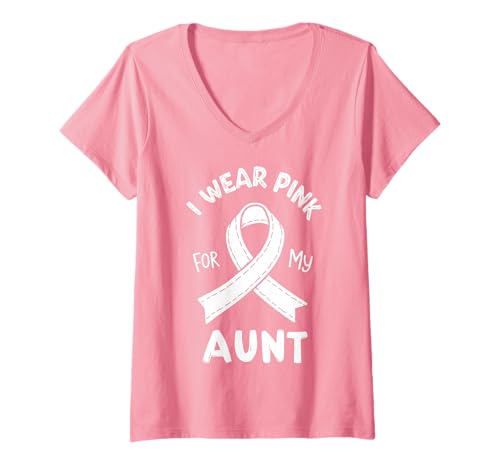 Damen Ich trage Rosa zur Unterstützung des Krebsbewusstseins meiner Tante T-Shirt mit V-Ausschnitt von Aunt Cancer Awareness Support Apparel Gifts