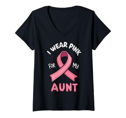 Damen Ich trage Rosa zur Unterstützung des Krebsbewusstseins meiner Tante T-Shirt mit V-Ausschnitt Damen Ich trage Rosa zur Unterstützung des Krebsbewusstseins meiner Tante T-Shirt mit V-Ausschnitt von Aunt Cancer Awareness Support Apparel Gifts