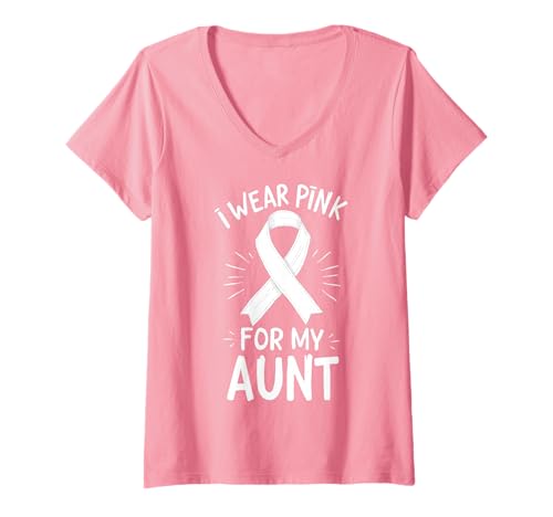 Damen Ich trage Rosa zur Unterstützung des Krebsbewusstseins meiner Tante T-Shirt mit V-Ausschnitt Damen Ich trage Rosa zur Unterstützung des Krebsbewusstseins meiner Tante T-Shirt mit V-Ausschnitt von Aunt Cancer Awareness Support Apparel Inc
