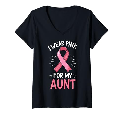 Damen Ich trage Rosa zur Unterstützung des Krebsbewusstseins meiner Tante T-Shirt mit V-Ausschnitt von Aunt Cancer Awareness Support Apparel Inc