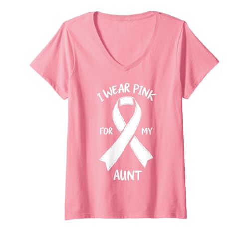 Damen Ich trage Rosa zur Unterstützung des Krebsbewusstseins meiner Tante T-Shirt mit V-Ausschnitt Damen Ich trage Rosa zur Unterstützung des Krebsbewusstseins meiner Tante T-Shirt mit V-Ausschnitt von Aunt Cancer Awareness Support Apparel Inc