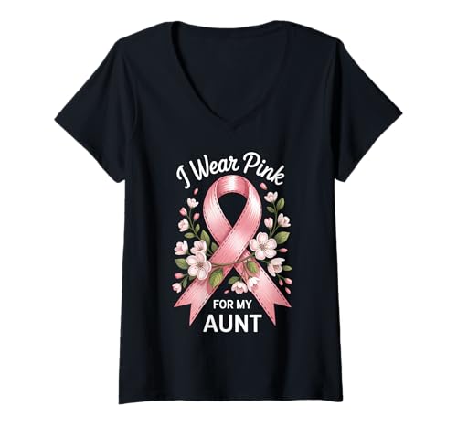 Damen Ich trage Rosa zur Unterstützung des Krebsbewusstseins meiner Tante T-Shirt mit V-Ausschnitt Damen Ich trage Rosa zur Unterstützung des Krebsbewusstseins meiner Tante T-Shirt mit V-Ausschnitt von Aunt Cancer Awareness Support Apparel