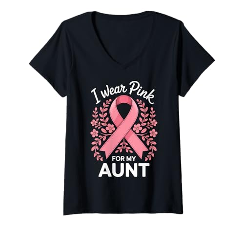Damen Ich trage Rosa zur Unterstützung des Krebsbewusstseins meiner Tante T-Shirt mit V-Ausschnitt Damen Ich trage Rosa zur Unterstützung des Krebsbewusstseins meiner Tante T-Shirt mit V-Ausschnitt von Aunt Cancer Awareness Support Apparel