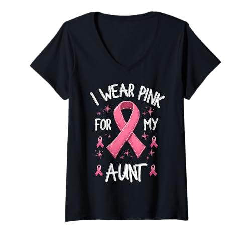 Damen Ich trage Rosa zur Unterstützung des Krebsbewusstseins meiner Tante T-Shirt mit V-Ausschnitt Damen Ich trage Rosa zur Unterstützung des Krebsbewusstseins meiner Tante T-Shirt mit V-Ausschnitt von Aunt Cancer Awareness Support Gifts Tees
