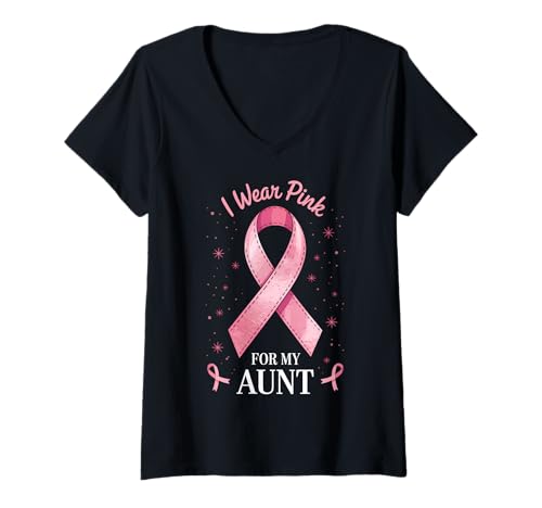 Damen Ich trage Rosa zur Unterstützung des Krebsbewusstseins meiner Tante T-Shirt mit V-Ausschnitt von Aunt Cancer Awareness Support Gifts & Tees