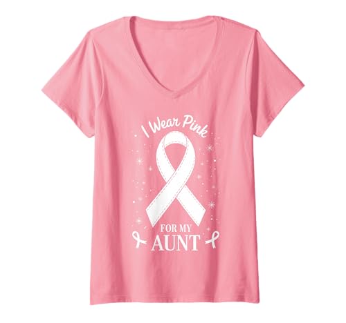 Damen Ich trage Rosa zur Unterstützung des Krebsbewusstseins meiner Tante T-Shirt mit V-Ausschnitt von Aunt Cancer Awareness Support Gifts & Tees