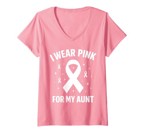 Damen Ich trage Rosa zur Unterstützung des Krebsbewusstseins meiner Tante T-Shirt mit V-Ausschnitt Damen Ich trage Rosa zur Unterstützung des Krebsbewusstseins meiner Tante T-Shirt mit V-Ausschnitt von Aunt Cancer Awareness Support Gifts