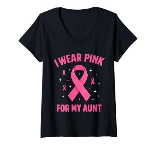 Damen Ich trage Rosa zur Unterstützung des Krebsbewusstseins meiner Tante T-Shirt mit V-Ausschnitt Damen Ich trage Rosa zur Unterstützung des Krebsbewusstseins meiner Tante T-Shirt mit V-Ausschnitt von Aunt Cancer Awareness Support Gifts