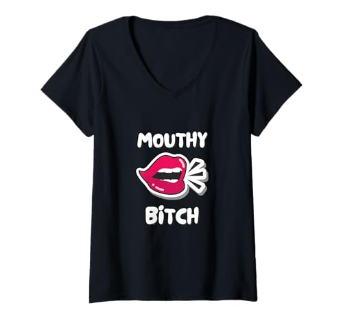 Damen Mouthy Girl T-Shirt T-Shirt mit V-Ausschnitt Damen Mouthy Girl T-Shirt T-Shirt mit V-Ausschnitt von Aunt Kitty Design