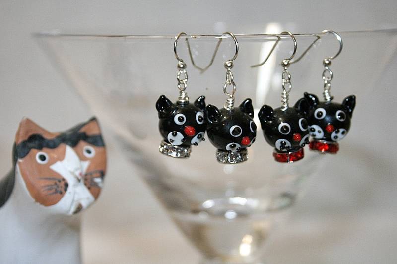 Schwarze Katze Ohrringe Strass Kragen Wunderliche Für Katzenliebhaber Geschenke Ihre von AuntBeasBling