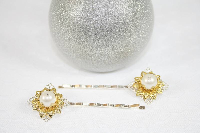 Zweifarbige Blumen Haarspange Perle Blume Hochzeit Haarnadel von AuntBeasBling