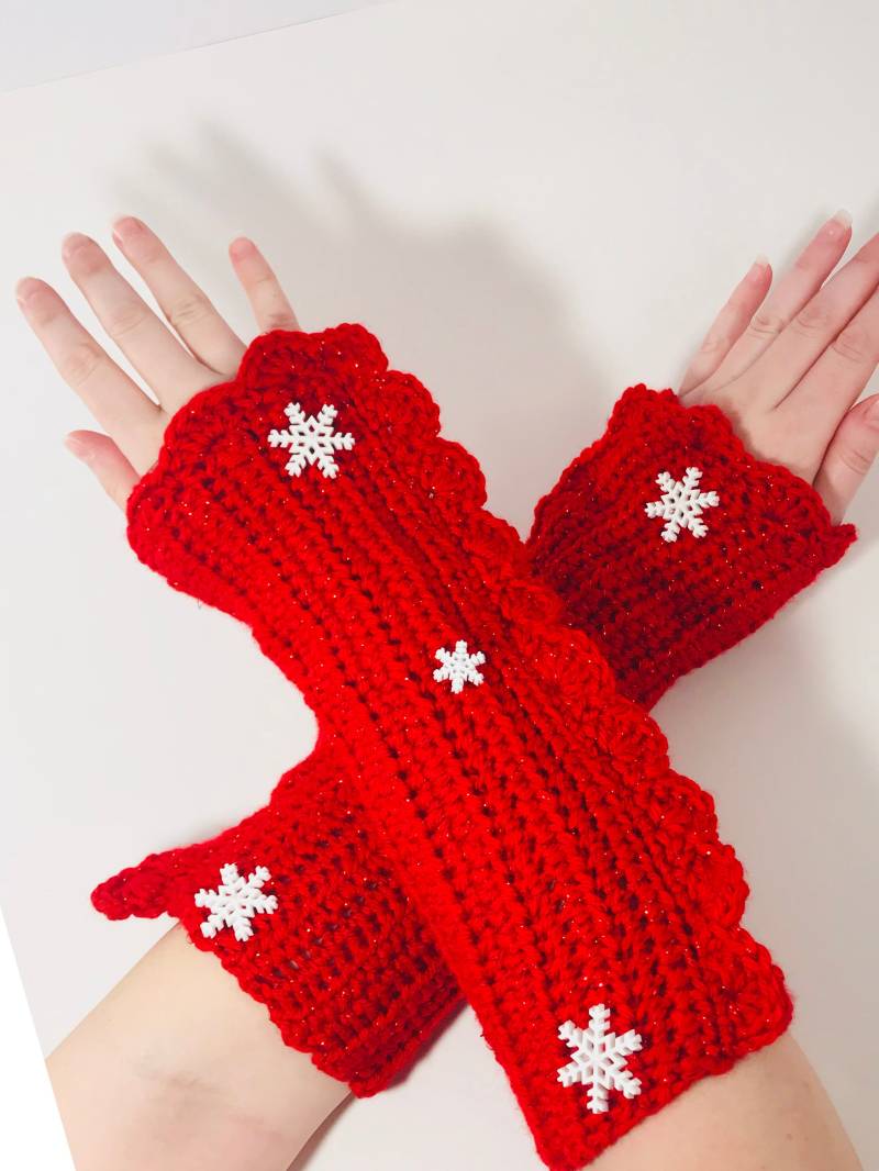 Rot Häkeln Schneeflocke Tasten Armstulpen Rot Häkeln Schneeflocke Tasten Armstulpen von AuntBooBoosGifts
