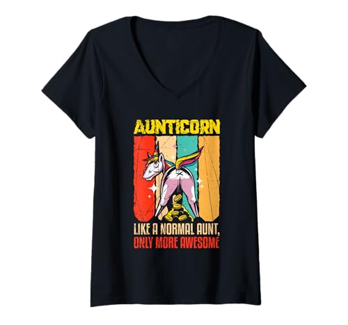 Damen Tante Unicorn Lustiges Tanticorn wie eine Normale Tante T-Shirt mit V-Ausschnitt von Aunticorn Funny Badass Aunt's Apparel