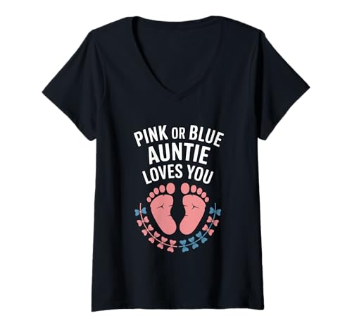 Damen Rosa oder Blau, Tante liebt Dich, Geschlecht, Enthüllung T-Shirt mit V-Ausschnitt Damen Rosa oder Blau, Tante liebt Dich, Geschlecht, Enthüllung T-Shirt mit V-Ausschnitt von Auntie Gender Reveal Love Theme