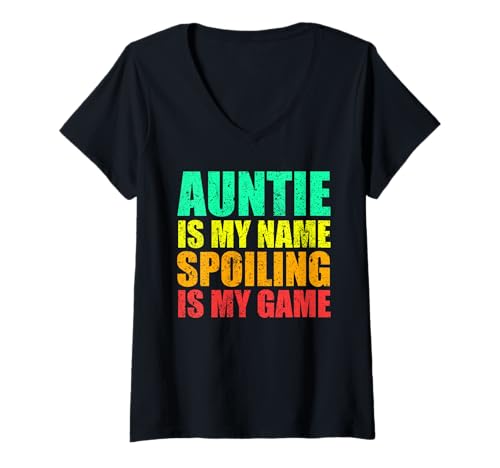 Damen Auntie is My Name Spielverderberin Sarkastische und lustige Schwester T-Shirt mit V-Ausschnitt Damen Auntie is My Name Spielverderberin Sarkastische und lustige Schwester T-Shirt mit V-Ausschnitt von Auntie Is My Name Spoiling Is My Game Funny Sister