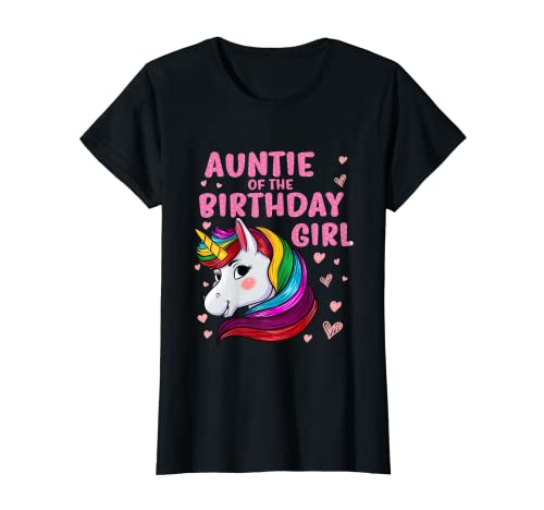 Damen Einhorn Tante des Geburtstagskindes T-Shirt von Auntie of the birthday girl