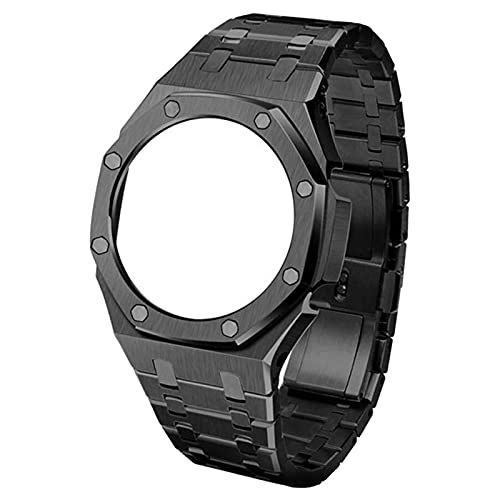 Aunye Edelstahl Armband Lünette Gehäuse Kompatibel mit Shock GA-2100/GA-2110 Uhren Band - Verstellbares Ersatzband - Metall Band Strap Kompatibel mit Casio Watch (Schwarz) von Aunye